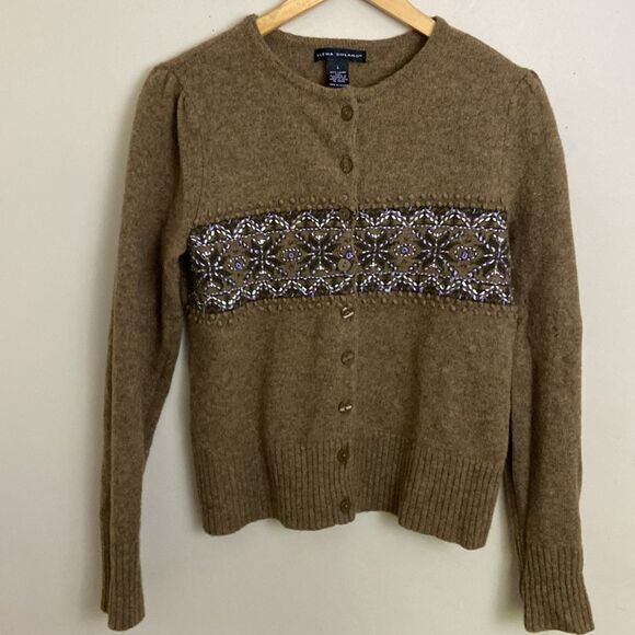 Elena Solano Embroidered Lambswool Fair Aisle Cardigan Large Grannycore Coquette - Picture 2 of 8